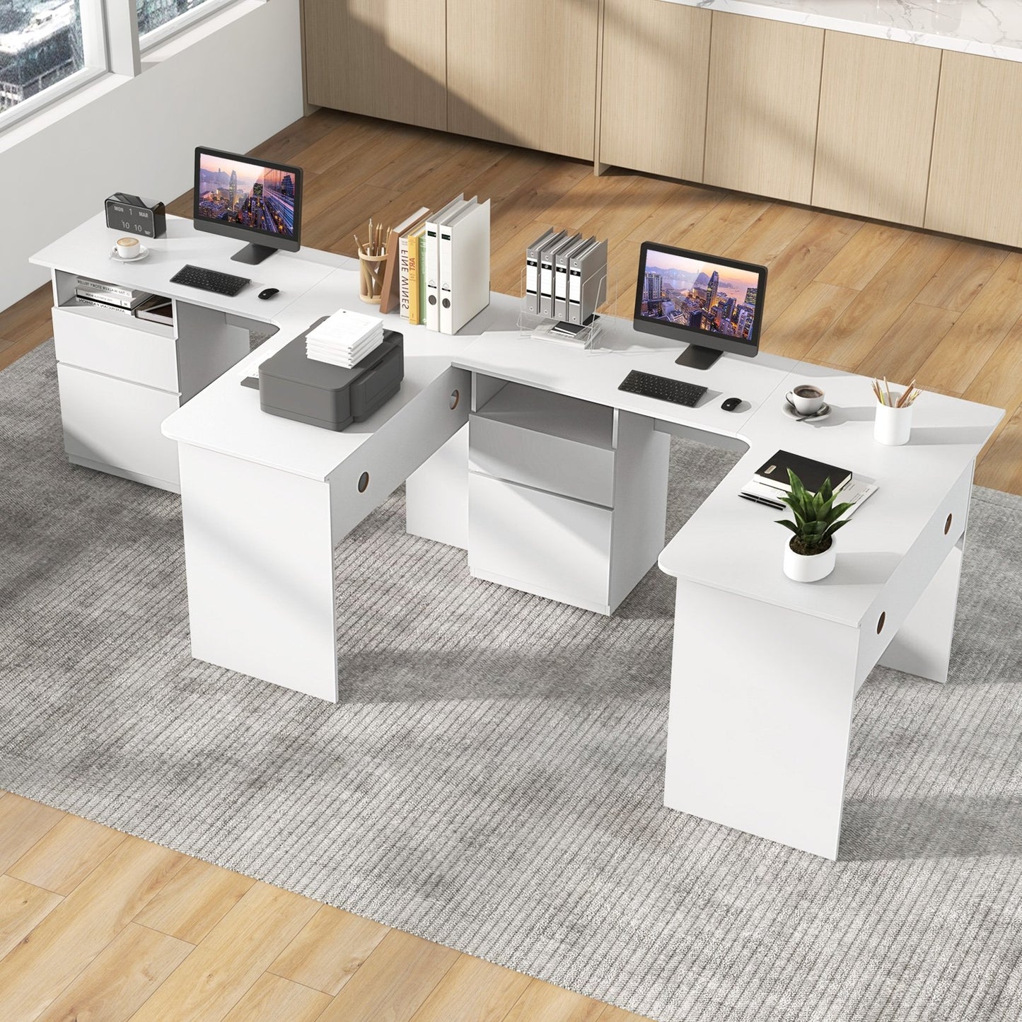 L-Shaped Computer Desk with Letter File Drawer, White L-Shaped Desks   at Gallery Canada