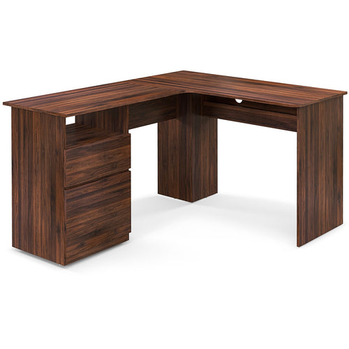 L-Shaped Computer Desk with Letter File Drawer, Walnut