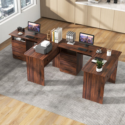 L-Shaped Computer Desk with Letter File Drawer, Walnut - Gallery Canada