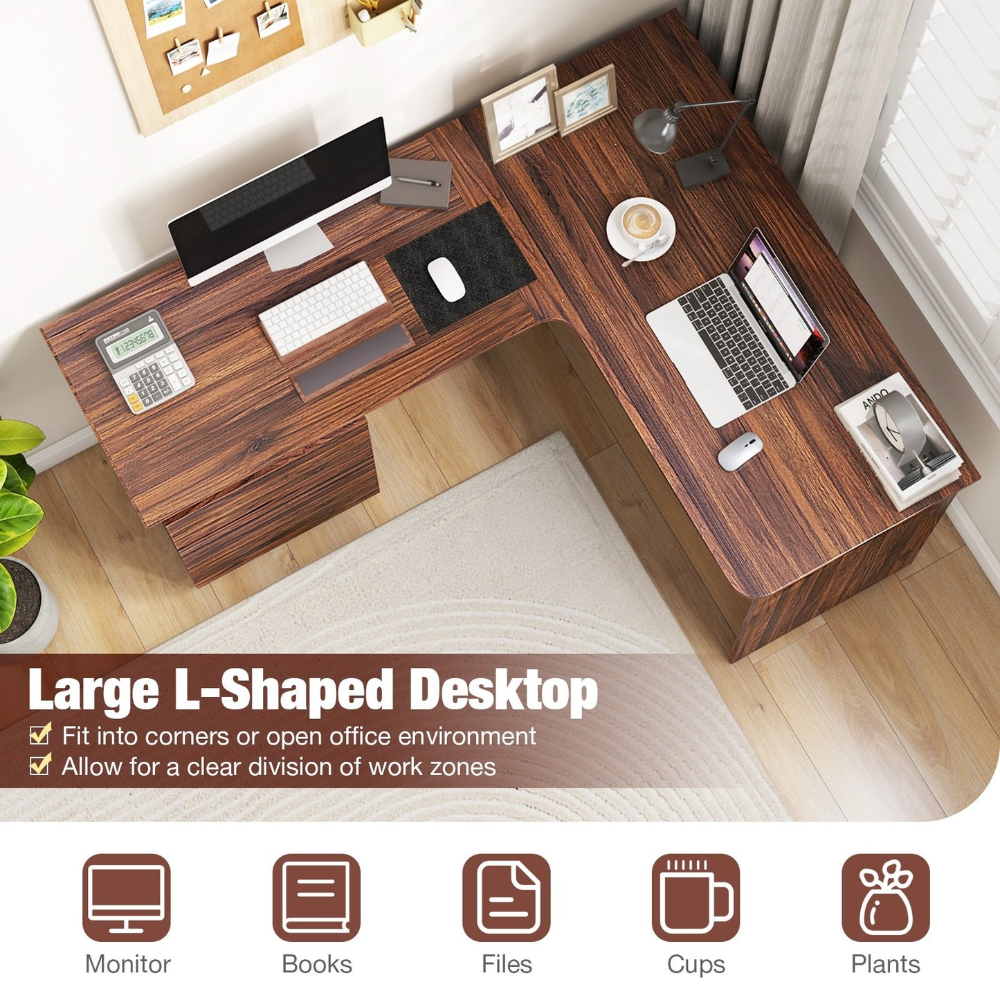 L-Shaped Computer Desk with Letter File Drawer, Walnut - Gallery Canada