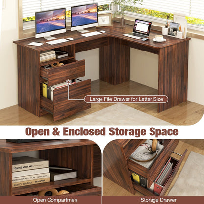 L-Shaped Computer Desk with Letter File Drawer, Walnut - Gallery Canada