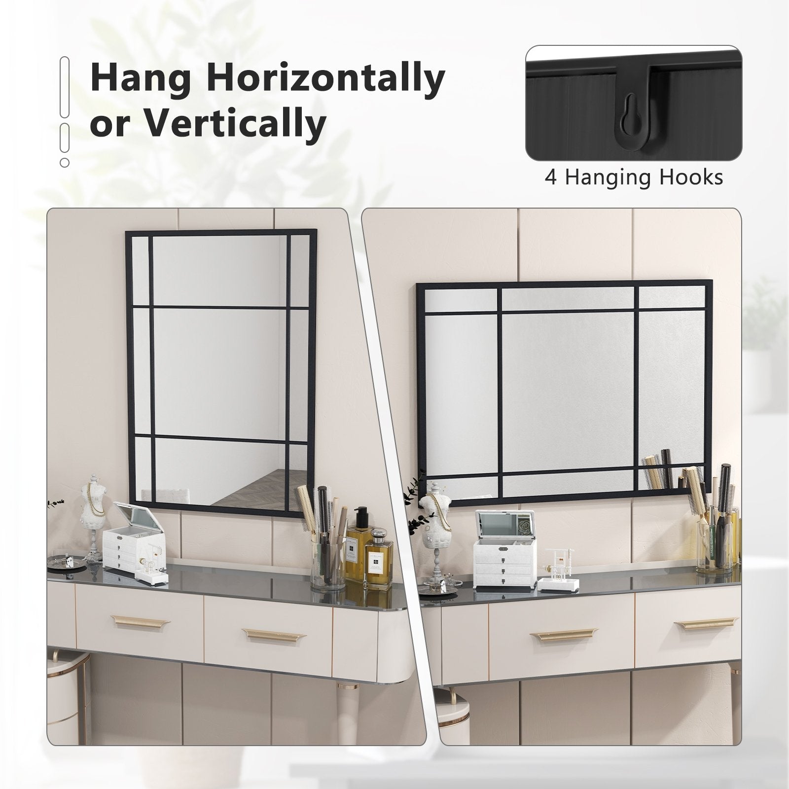 40 x 28 Inch Wall Mounted Mirror Metal Framed Hanging Mirror for Living Room Bedroom, Black Wall Mirrors   at Gallery Canada