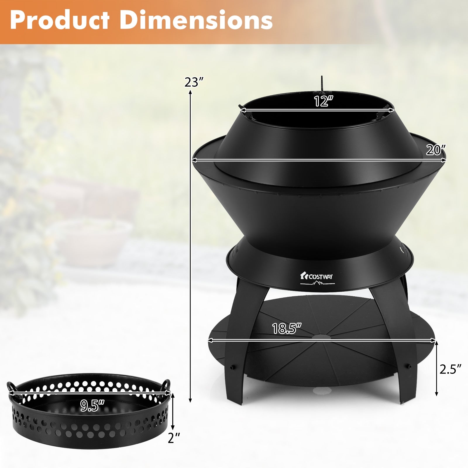 20 Inch Patio Fire Pit Metal Camping Fire Bowl with Pot Holder and Storage Shelf, Black Fire Pits at Gallery Canada