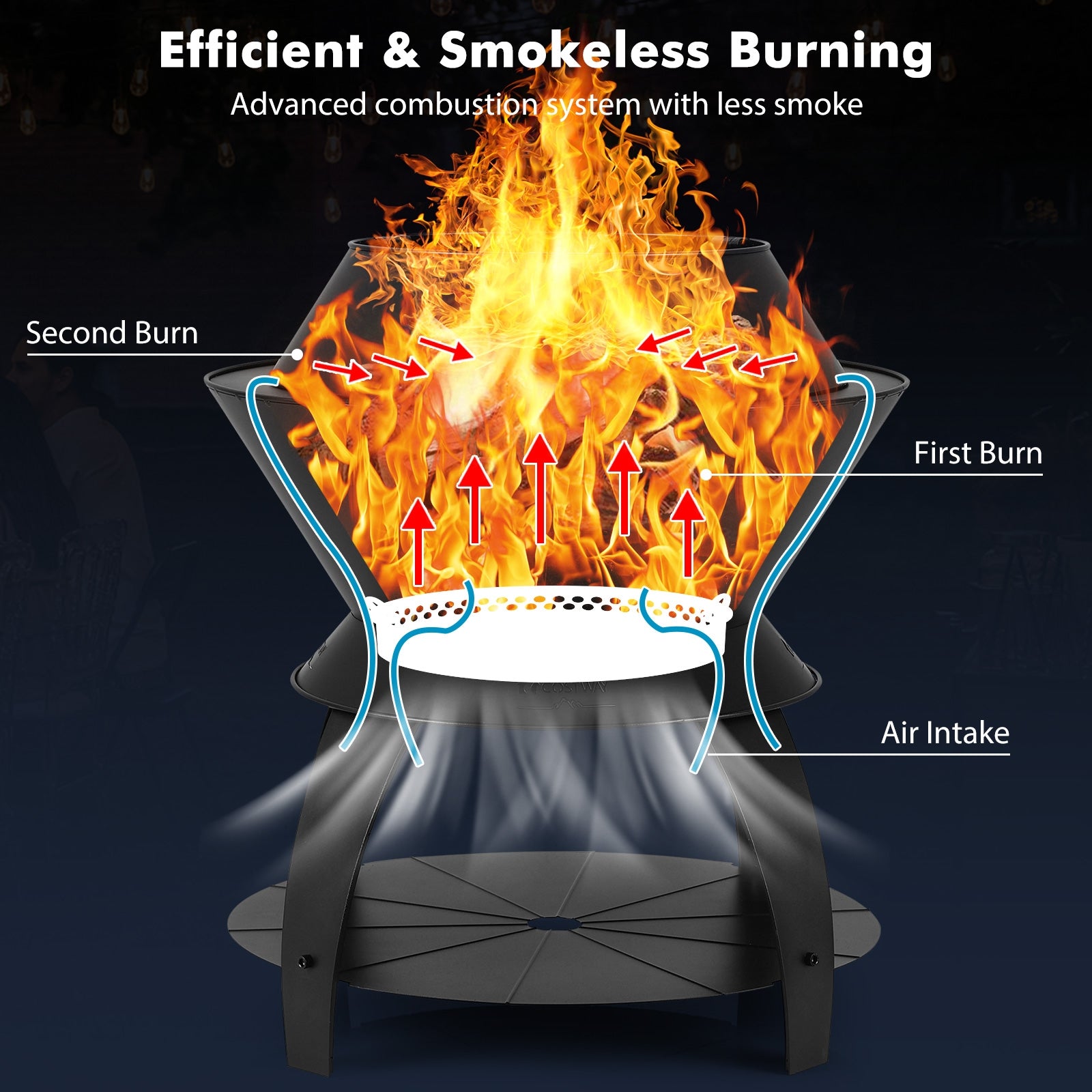 20 Inch Patio Fire Pit Metal Camping Fire Bowl with Pot Holder and Storage Shelf, Black Fire Pits at Gallery Canada