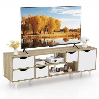 TV Stand for TVs up to 55” Television Cabinet w/ 4 Drawers & 2 Open Shelves, Oak Entertainment Centers & TV Stands   at Gallery Canada