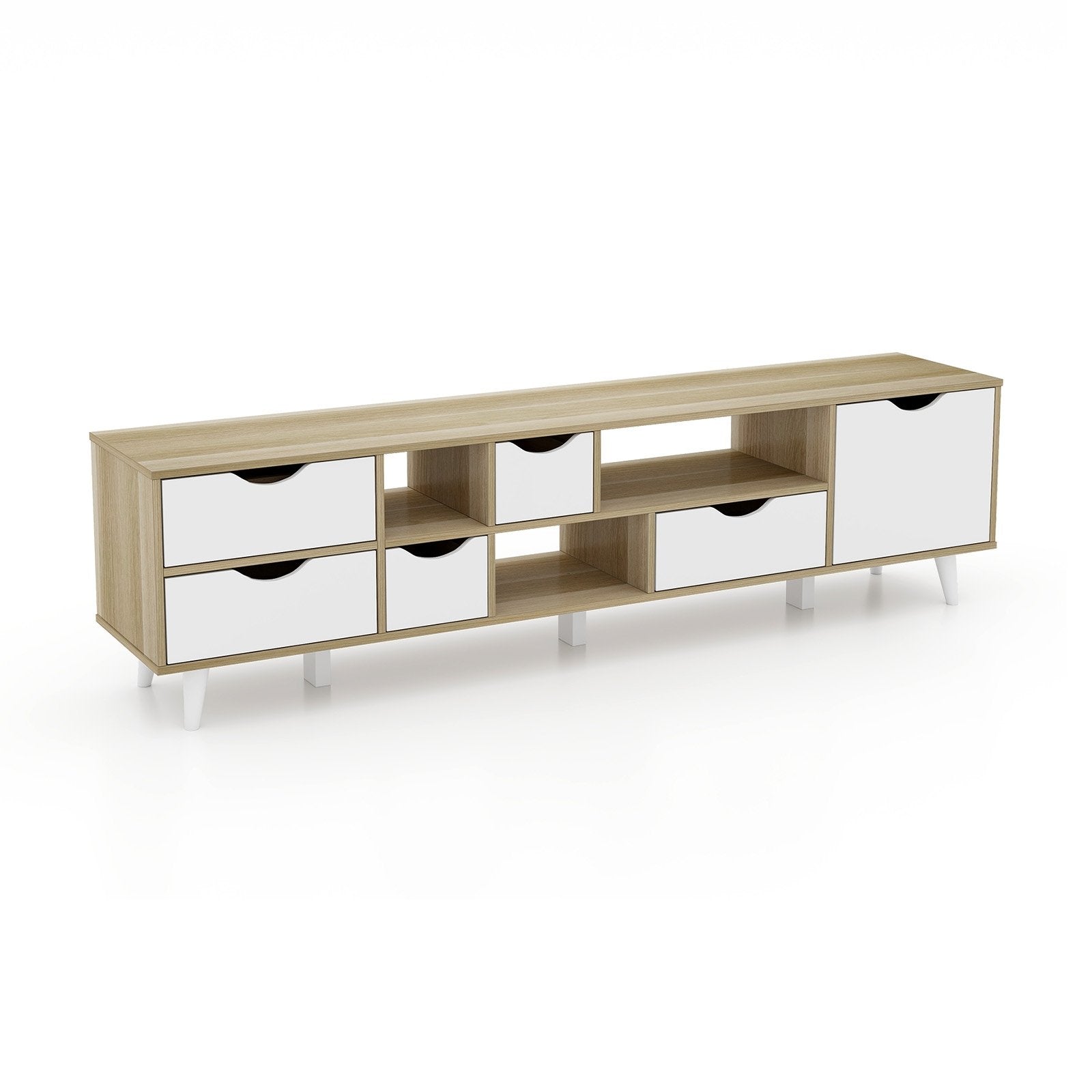 TV Stand for TVs up to 65” Television Cabinet w/ 5 Drawers & 3 Open Shelves, Oak Entertainment Centers & TV Stands Oak at Gallery Canada