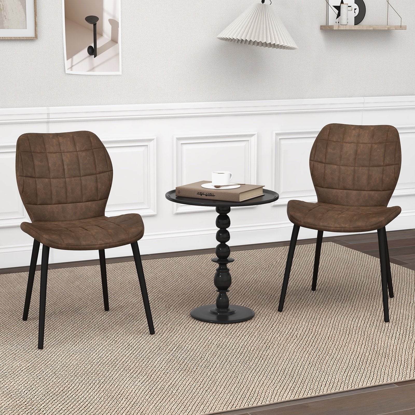 Dining Chairs Set of 2 with Padded Back  Metal Legs and Adjustable Foot Pads, Brown Dining Chairs   at Gallery Canada