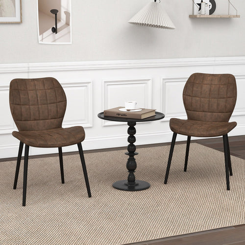 Dining Chairs Set of 2 with Padded Back  Metal Legs and Adjustable Foot Pads, Brown