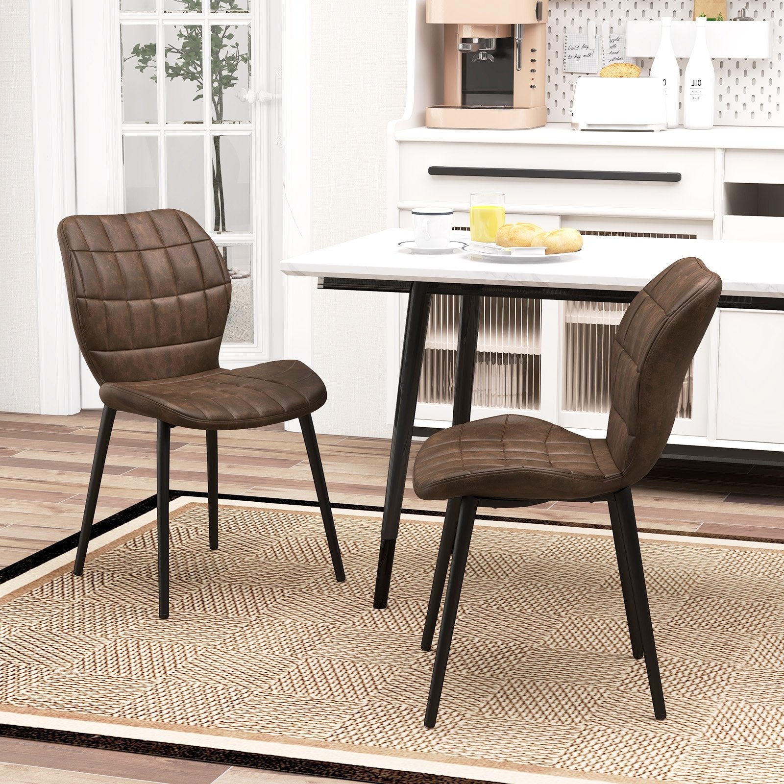 Dining Chairs Set of 2 with Padded Back  Metal Legs and Adjustable Foot Pads, Brown Dining Chairs   at Gallery Canada