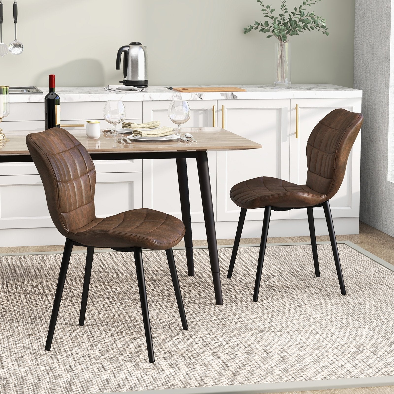 Dining Chairs Set of 2 with Padded Back  Metal Legs and Adjustable Foot Pads, Brown Dining Chairs   at Gallery Canada