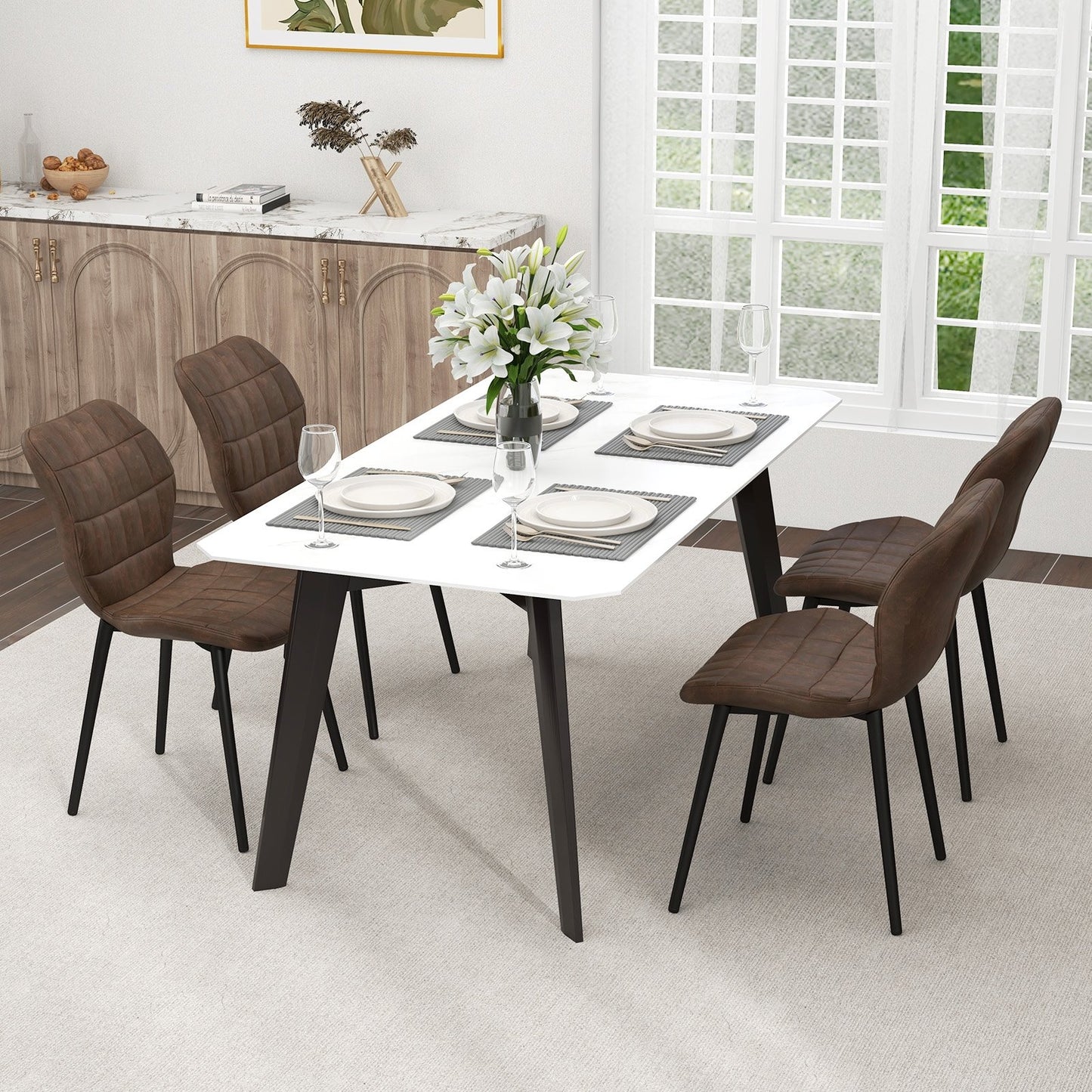 Dining Chairs Set of 2 with Padded Back  Metal Legs and Adjustable Foot Pads, Brown Dining Chairs   at Gallery Canada