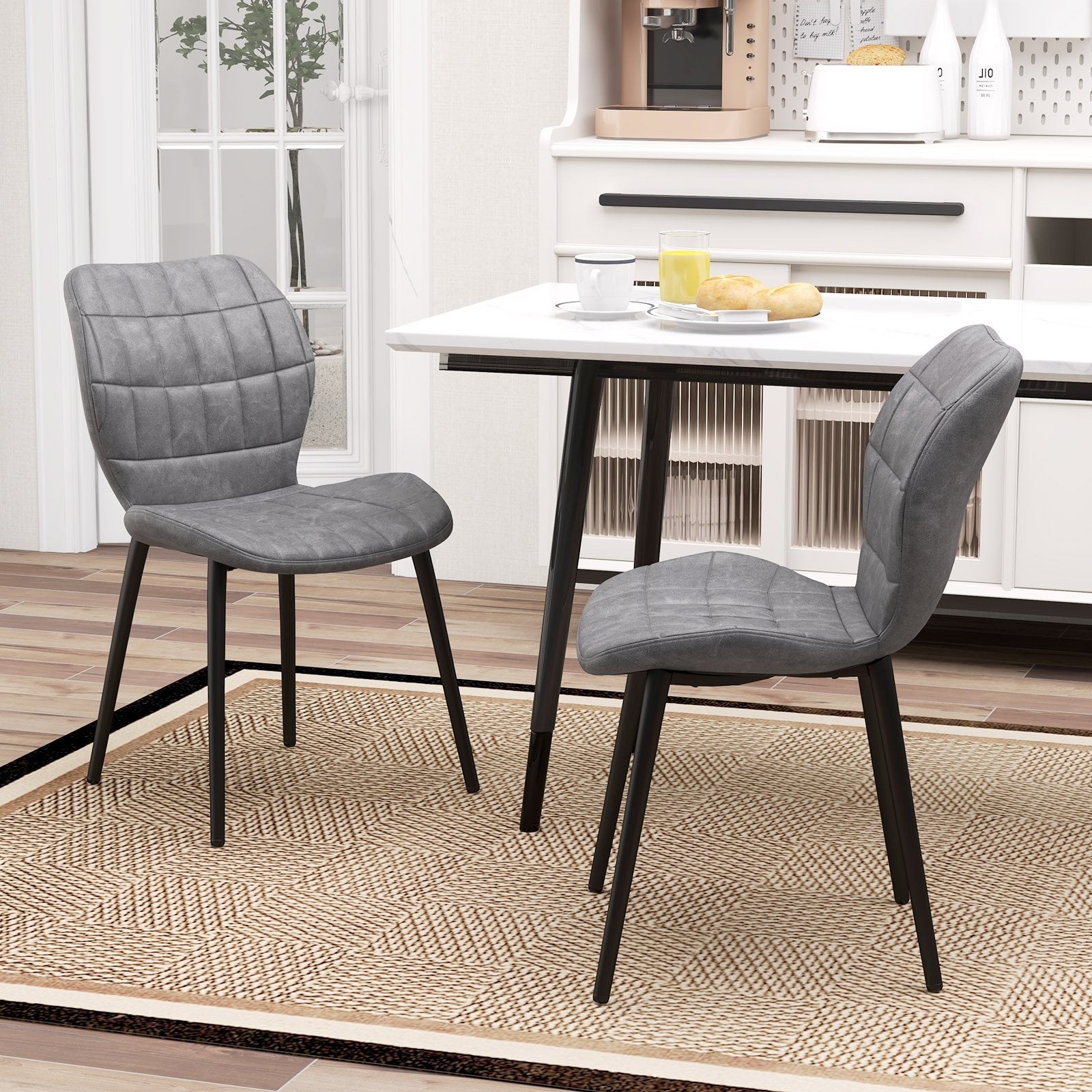 Dining Chairs Set of 2 with Padded Back  Metal Legs and Adjustable Foot Pads, Gray Dining Chairs   at Gallery Canada