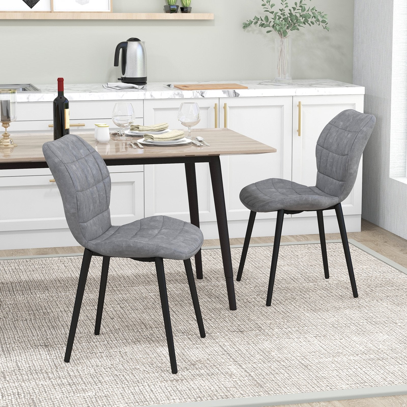 Dining Chairs Set of 2 with Padded Back  Metal Legs and Adjustable Foot Pads, Gray Dining Chairs   at Gallery Canada