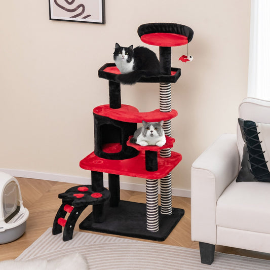 Gothic Cat Tree with Cat Bed Cat Condo and Sisal Scratching Post, Black & Red Cat Trees Condos & Scratchers   at Gallery Canada