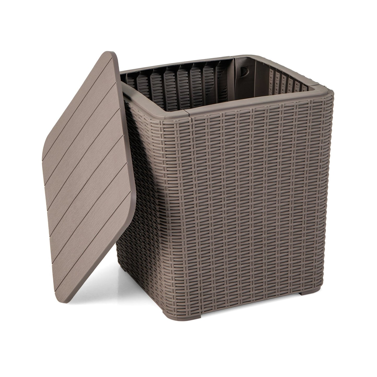 Outdoor Resin Storage Side Table with Removable Lid and Wicker-woven Accent, Coffee Coffee Tables   at Gallery Canada