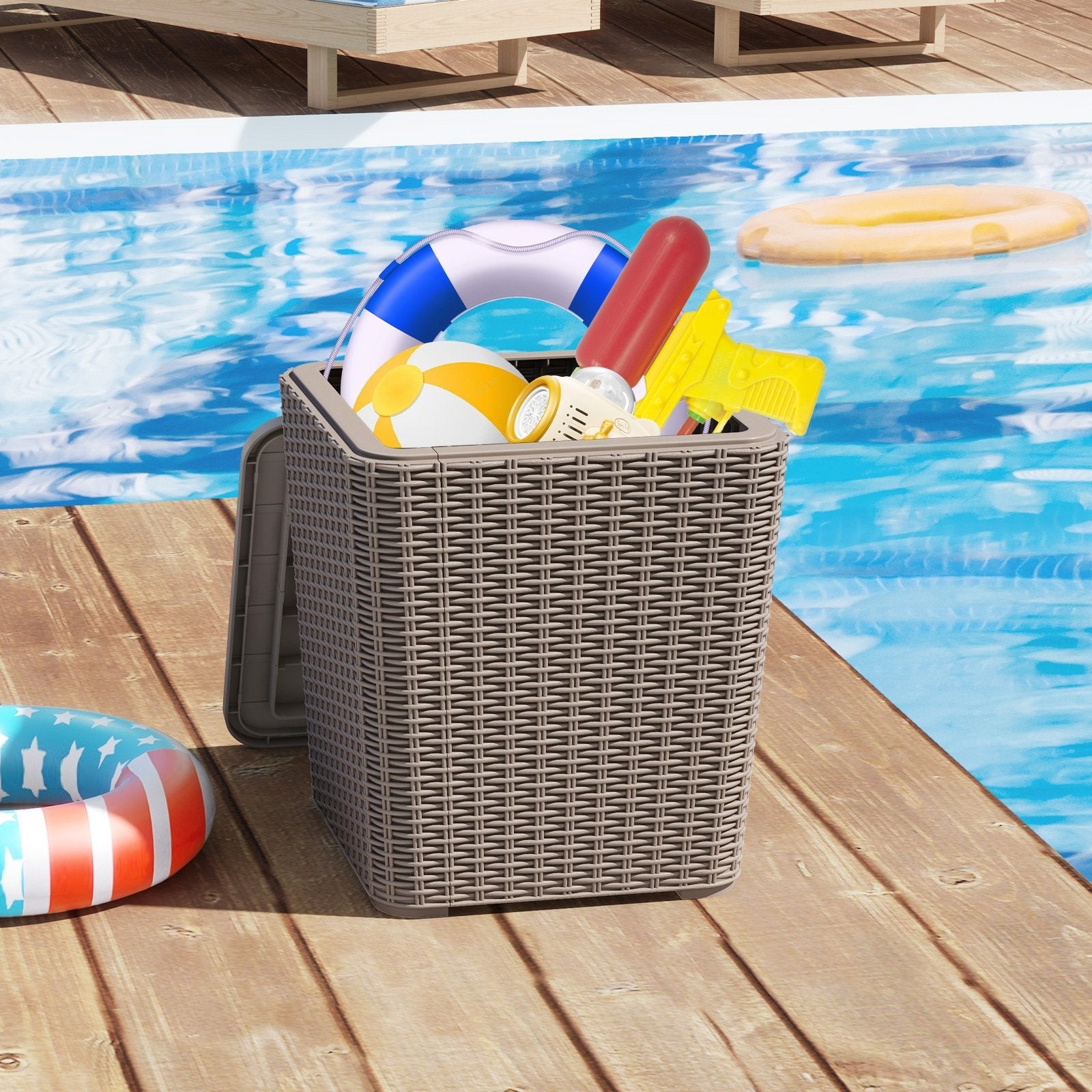 Outdoor Resin Storage Side Table with Removable Lid and Wicker-woven Accent, Coffee Coffee Tables   at Gallery Canada