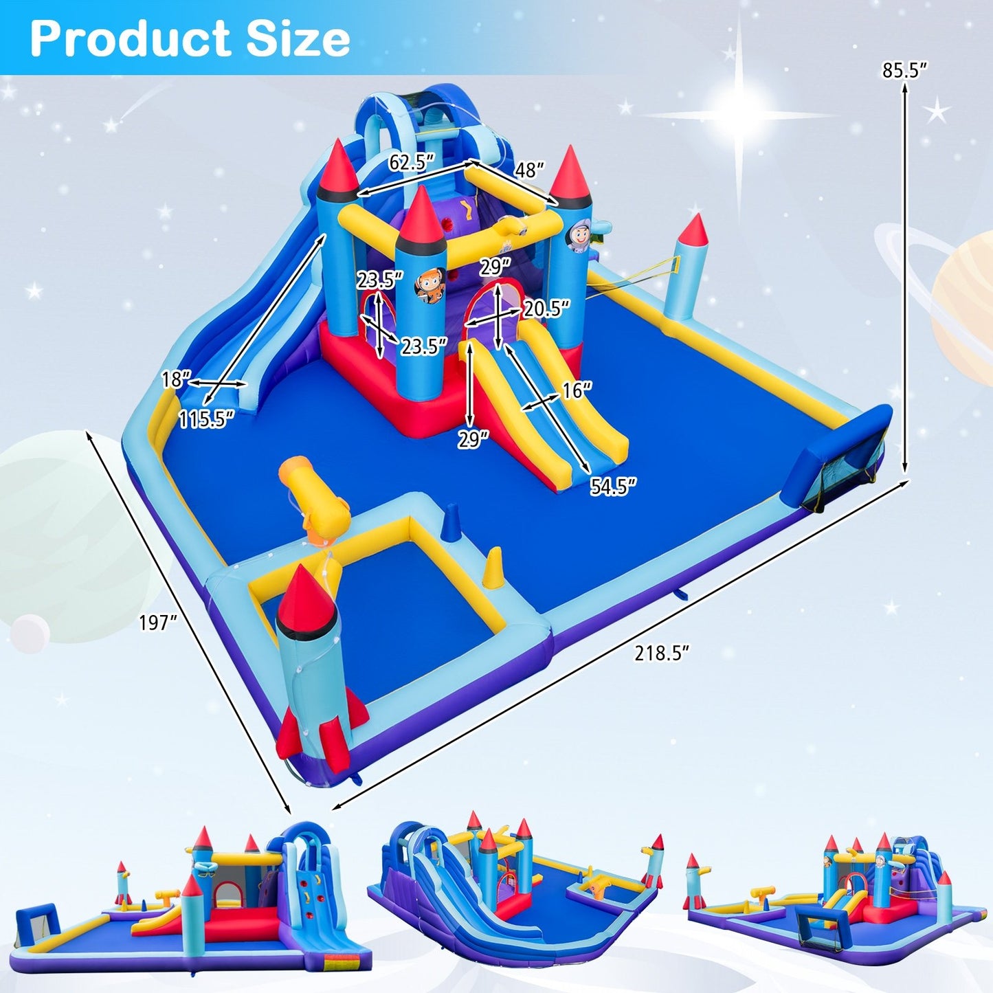 Rocket Theme Inflatable Water Slide Park with 950W Blower, Blue Bounce House   at Gallery Canada