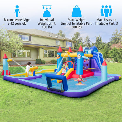 Rocket Theme Inflatable Water Slide Park with 950W Blower, Blue Bounce House   at Gallery Canada