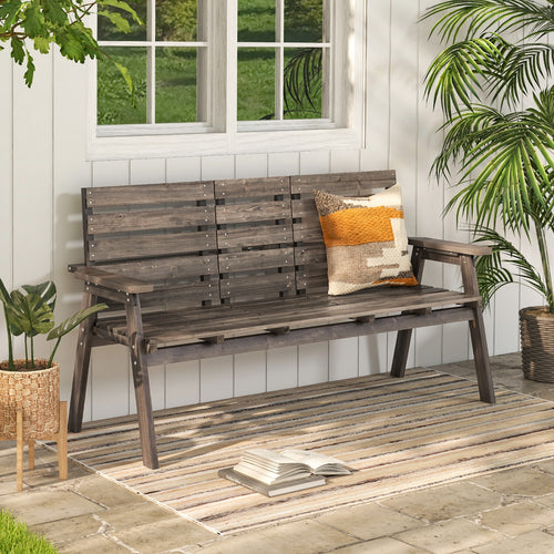 Outdoor Fir Wood Bench with Foldable Middle Table, Gray