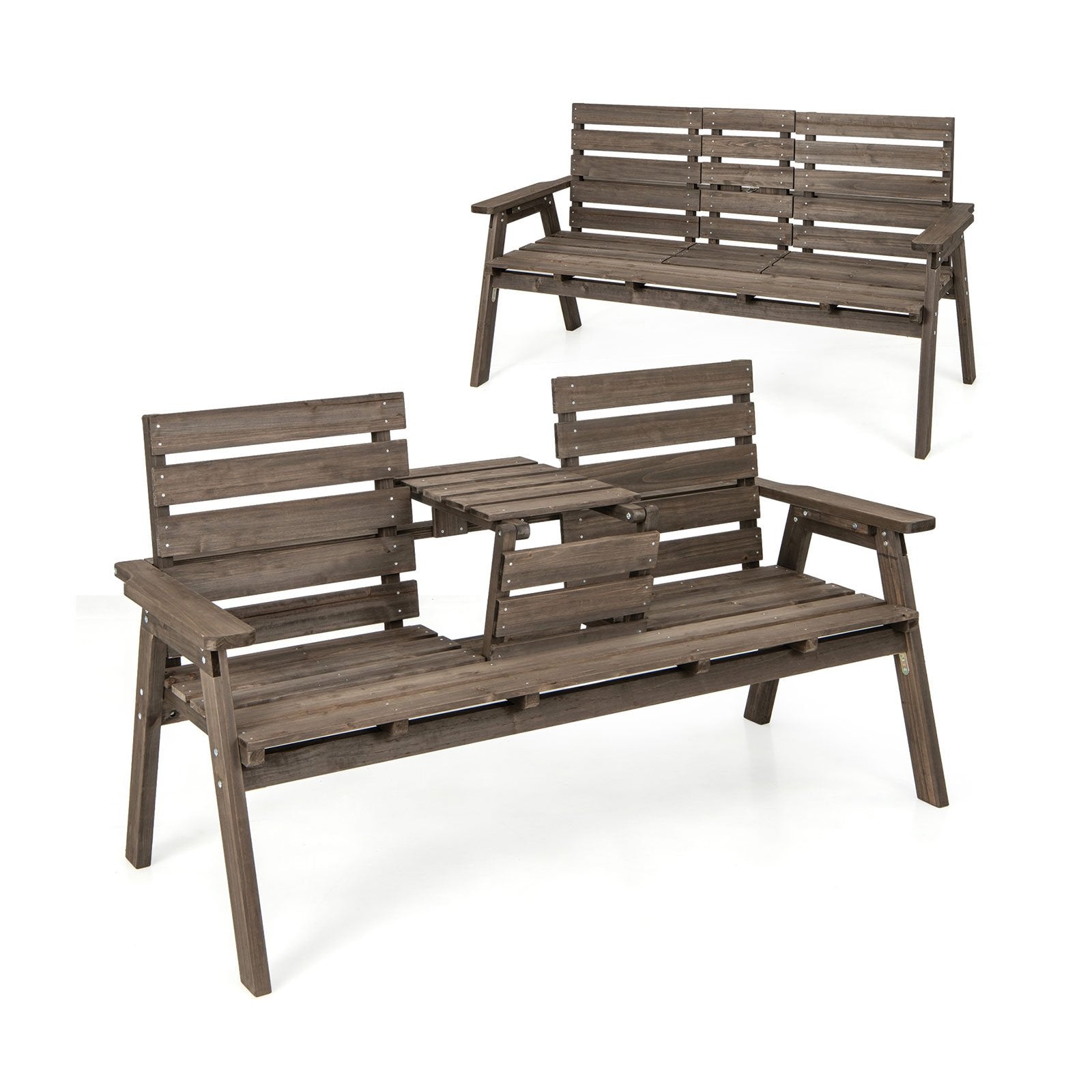 Outdoor Fir Wood Bench with Foldable Middle Table, Gray Beach & Lawn Chairs Gray at Gallery Canada