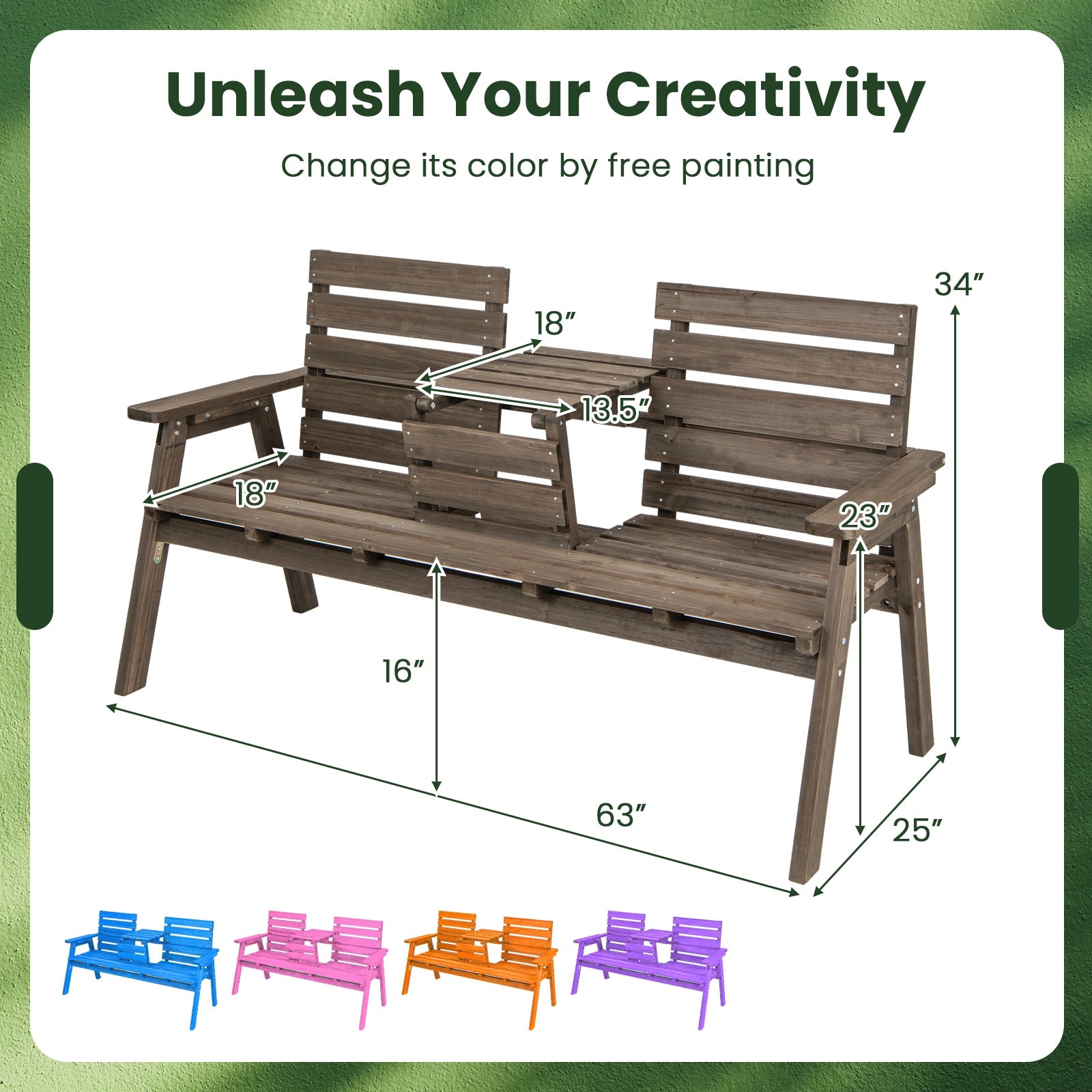 Outdoor Fir Wood Bench with Foldable Middle Table, Gray Beach & Lawn Chairs at Gallery Canada