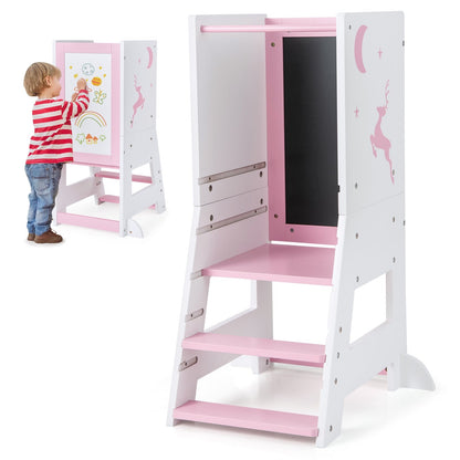 Toddler Kitchen Stool Helper Baby Standing Tower with Chalkboard and Whiteboard, Pink Toddler & Kids Furniture   at Gallery Canada