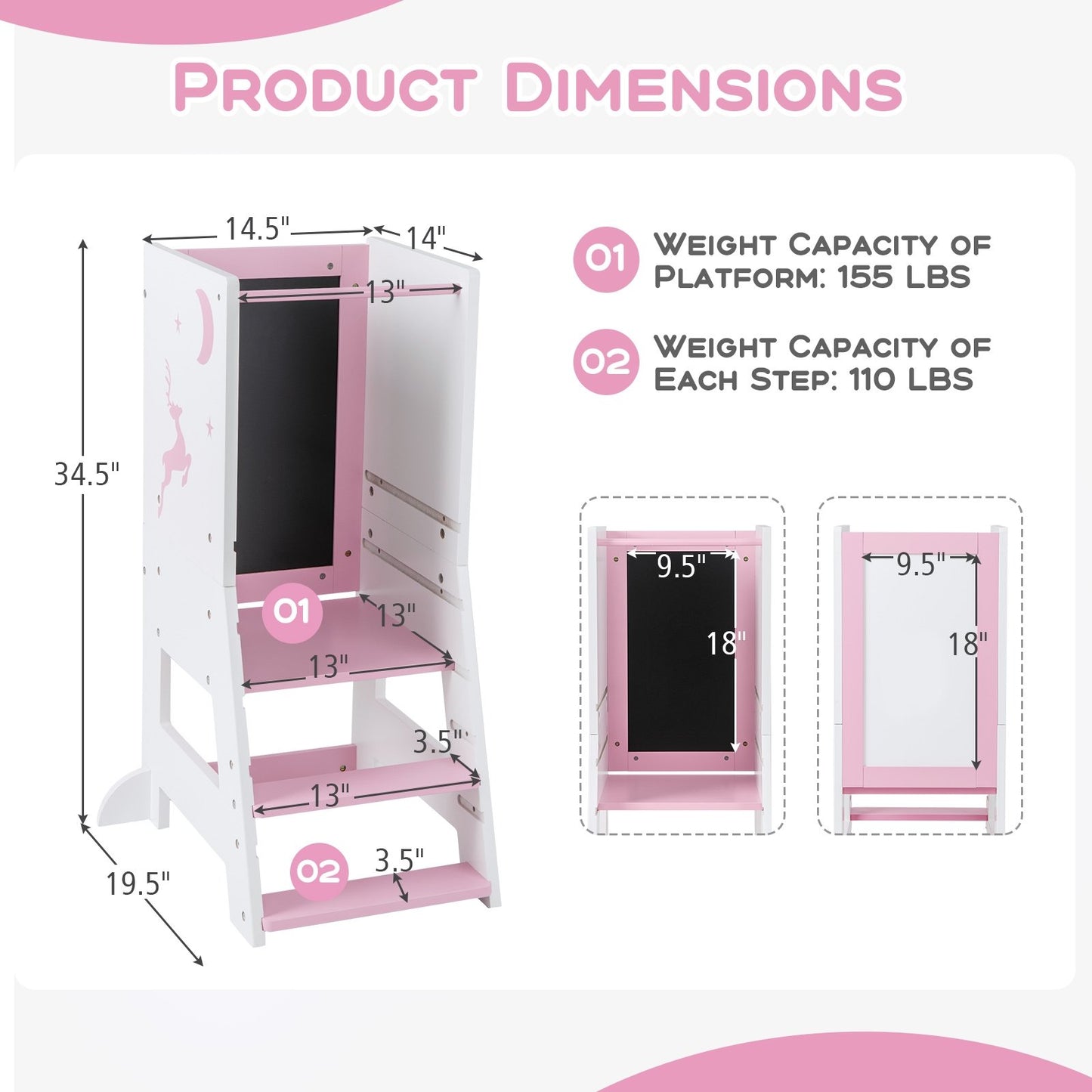 Toddler Kitchen Stool Helper Baby Standing Tower with Chalkboard and Whiteboard, Pink Toddler & Kids Furniture   at Gallery Canada