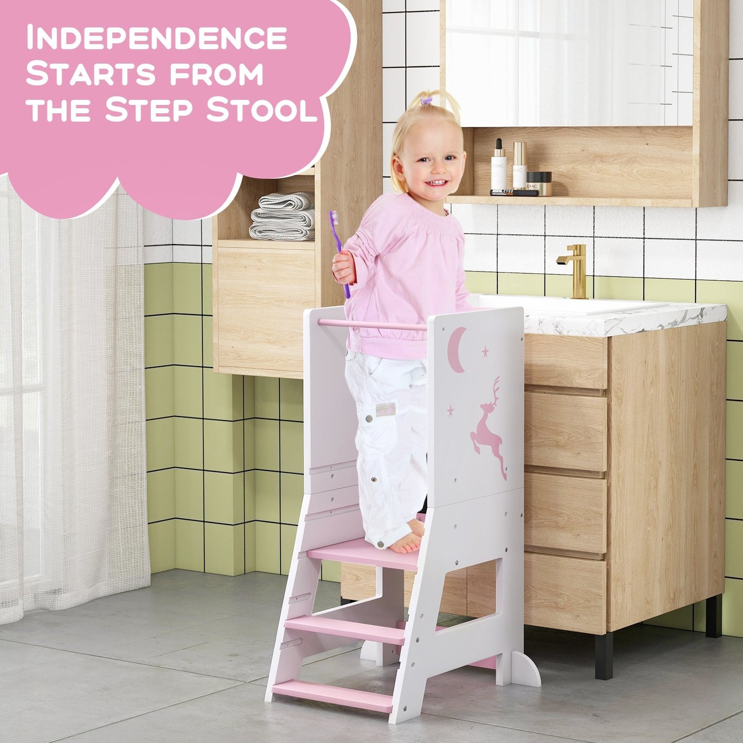 Toddler Kitchen Stool Helper Baby Standing Tower with Chalkboard and Whiteboard, Pink Toddler & Kids Furniture   at Gallery Canada