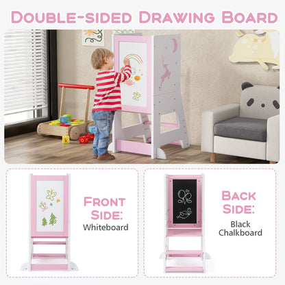 Toddler Kitchen Stool Helper Baby Standing Tower with Chalkboard and Whiteboard, Pink Toddler & Kids Furniture   at Gallery Canada