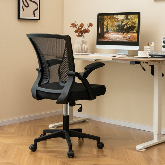 Ergonomic Office Chair Adjustable Swivel Chair with Flip-Up Armrests and Rocking Backrest, Black Mesh Chairs   at Gallery Canada