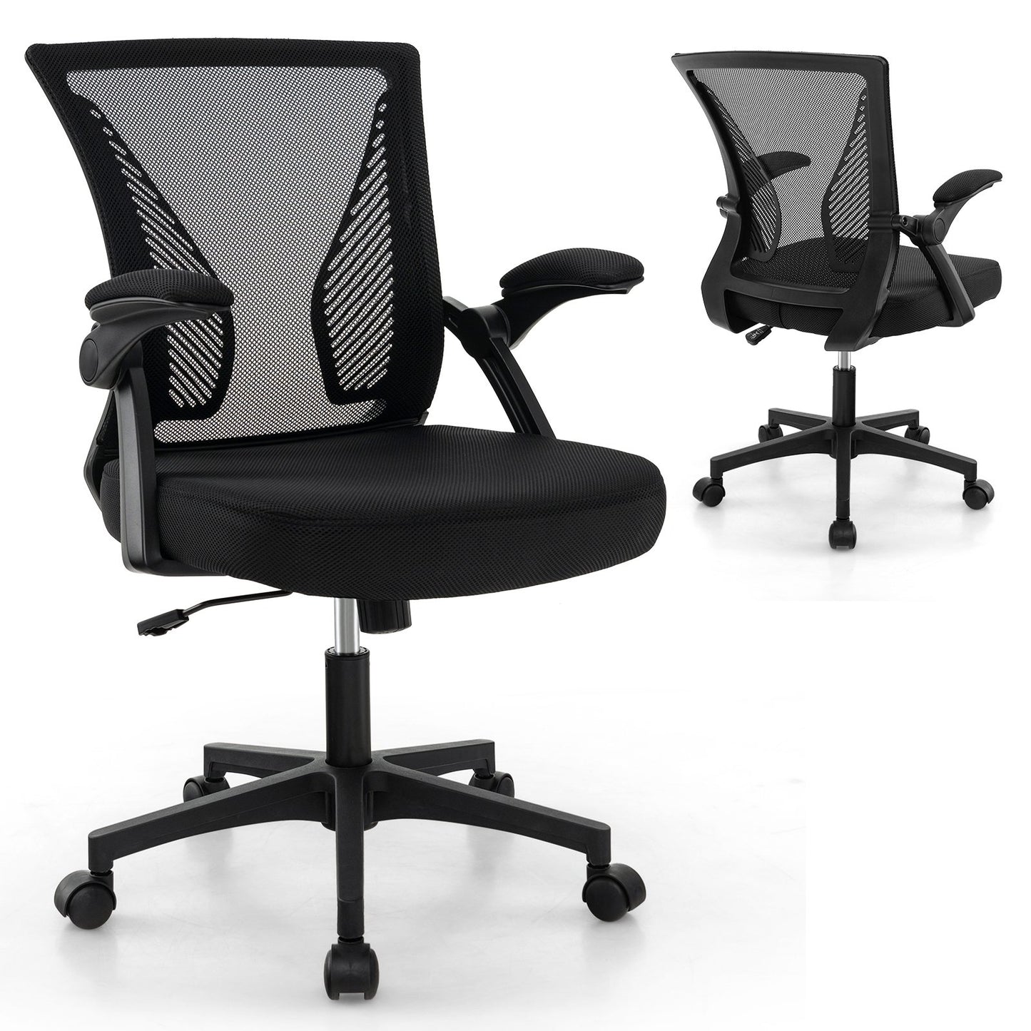 Ergonomic Office Chair Adjustable Swivel Chair with Flip-Up Armrests and Rocking Backrest, Black Mesh Chairs   at Gallery Canada