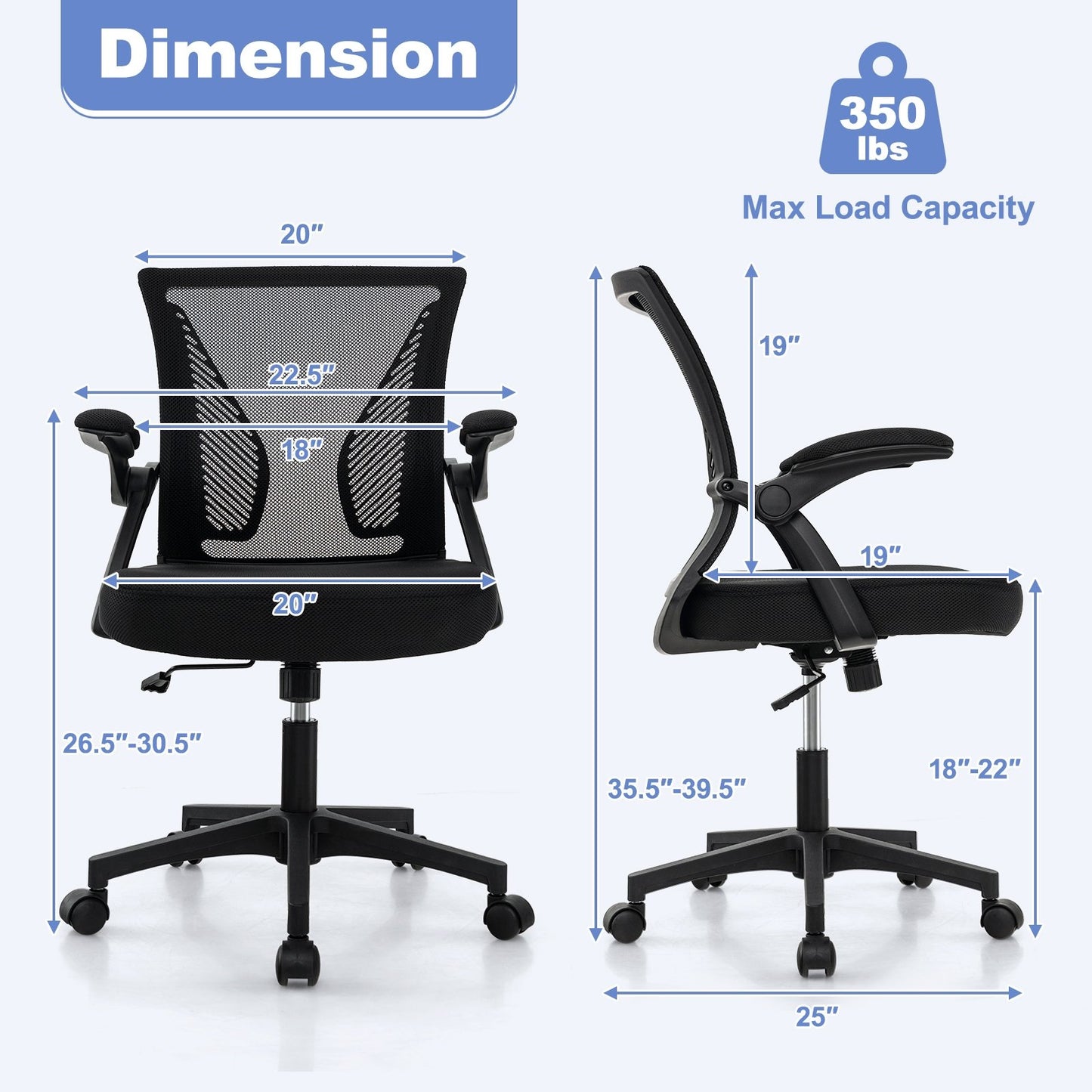 Ergonomic Office Chair Adjustable Swivel Chair with Flip-Up Armrests and Rocking Backrest, Black Mesh Chairs   at Gallery Canada