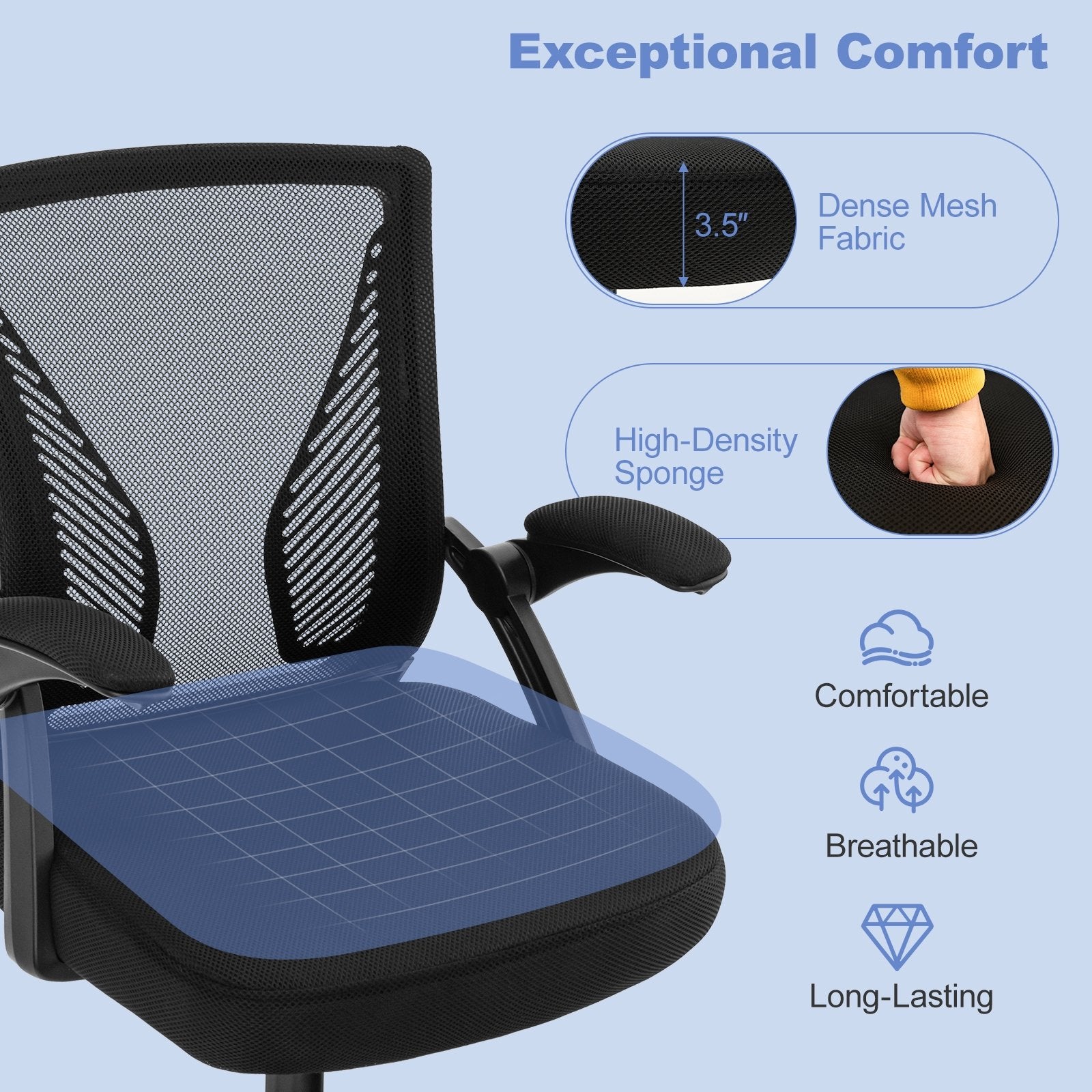 Ergonomic Office Chair Adjustable Swivel Chair with Flip-Up Armrests and Rocking Backrest, Black Mesh Chairs   at Gallery Canada