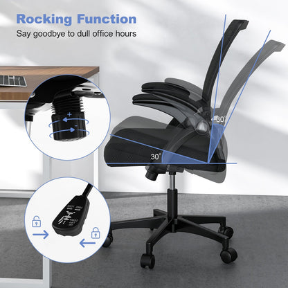 Ergonomic Office Chair Adjustable Swivel Chair with Flip-Up Armrests and Rocking Backrest, Black Mesh Chairs   at Gallery Canada