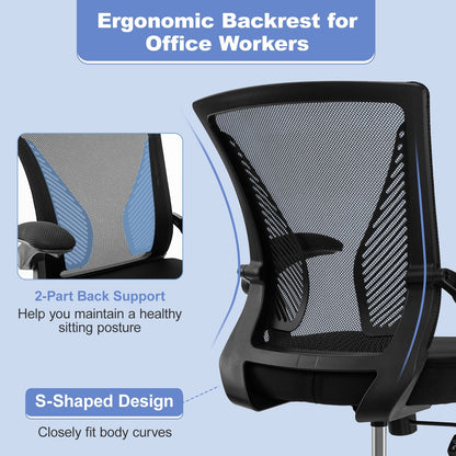 Ergonomic Office Chair Adjustable Swivel Chair with Flip-Up Armrests and Rocking Backrest, Black Mesh Chairs   at Gallery Canada