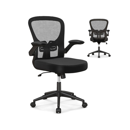 Adjustable Swivel Mesh Task Office Chair with Flip-Up Armrests, Black Mesh Chairs   at Gallery Canada