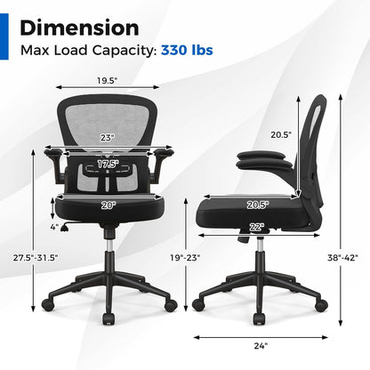 Adjustable Swivel Mesh Task Office Chair with Flip-Up Armrests, Black Mesh Chairs   at Gallery Canada