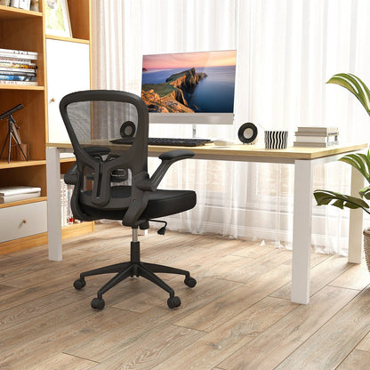 Adjustable Swivel Mesh Task Office Chair with Flip-Up Armrests, Black Mesh Chairs   at Gallery Canada