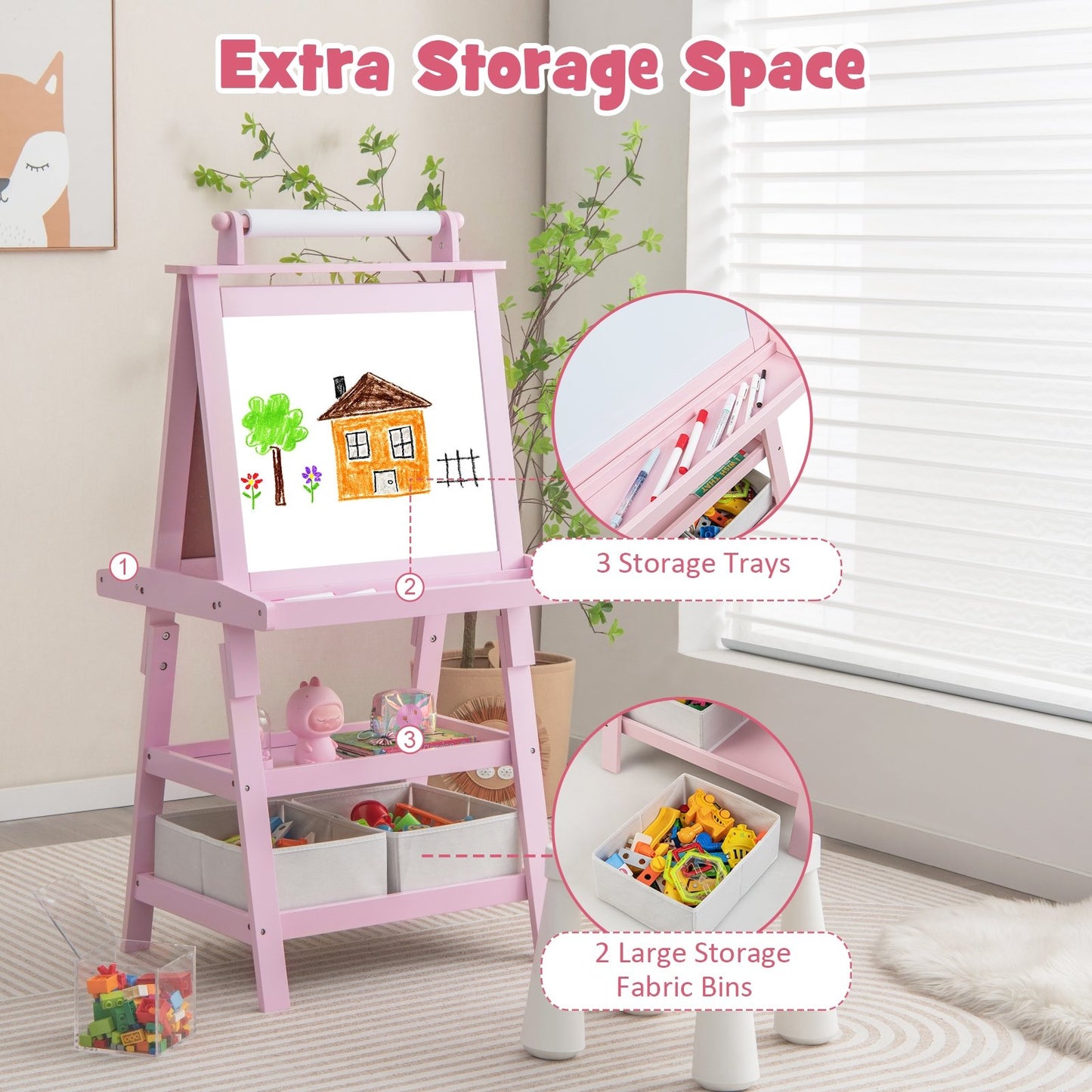 3-in-1 Double-Sided Storage Art Easel, Pink Art Easels   at Gallery Canada