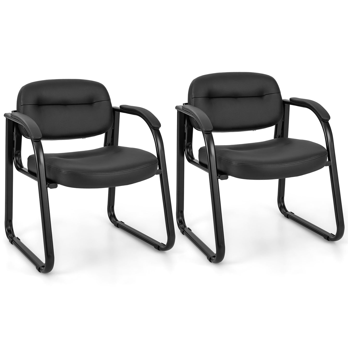 Waiting Room Chair Set of 2 Reception Chairs with Sled Base and Padded Arm Rest, Black Conference Chairs   at Gallery Canada