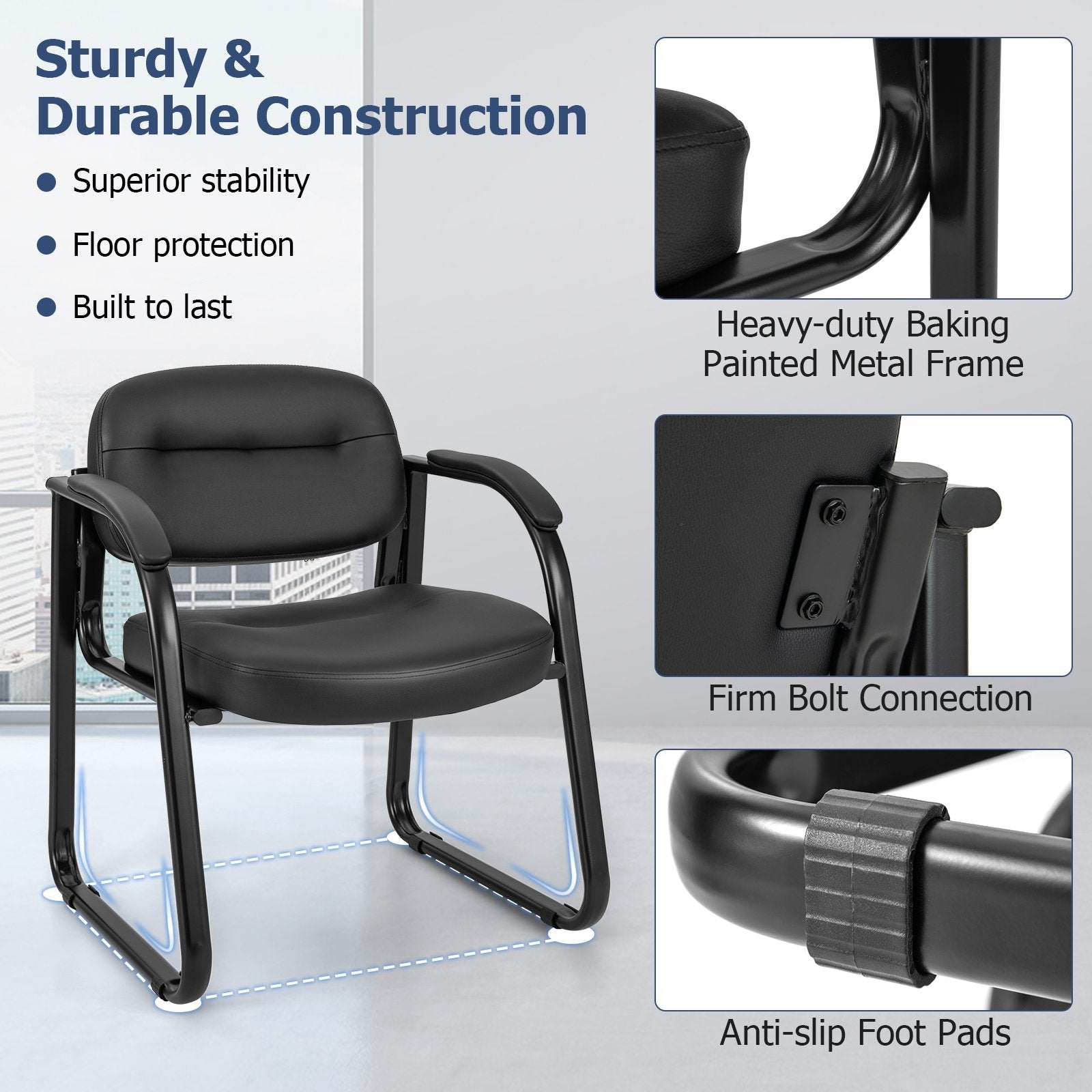 Waiting Room Chair Set of 2 Reception Chairs with Sled Base and Padded Arm Rest, Black Conference Chairs   at Gallery Canada