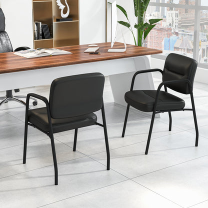 Waiting Room Guest Chair Set of 2 Upholstered Reception Chairs with Mixed PU Leather and Integrated Armrests, Black Conference Chairs   at Gallery Canada