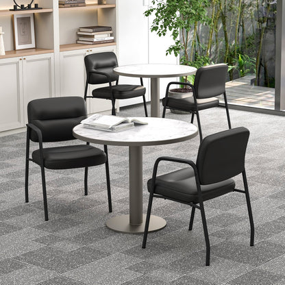 Waiting Room Guest Chair Set of 2 Upholstered Reception Chairs with Mixed PU Leather and Integrated Armrests, Black Conference Chairs   at Gallery Canada