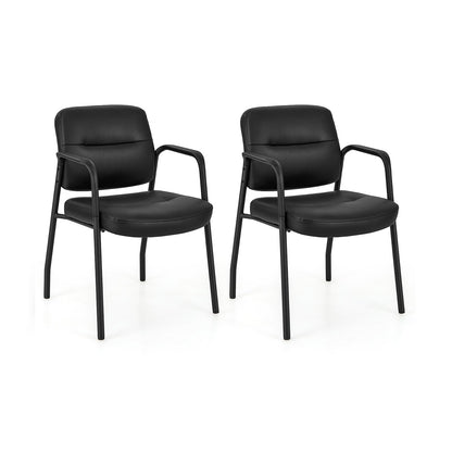 Waiting Room Guest Chair Set of 2 Upholstered Reception Chairs with Mixed PU Leather and Integrated Armrests, Black Conference Chairs   at Gallery Canada