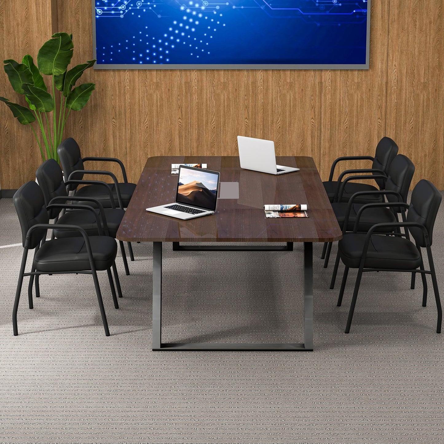 Waiting Room Guest Chair Set of 2 Upholstered Reception Chairs with Mixed PU Leather and Integrated Armrests, Black Conference Chairs   at Gallery Canada