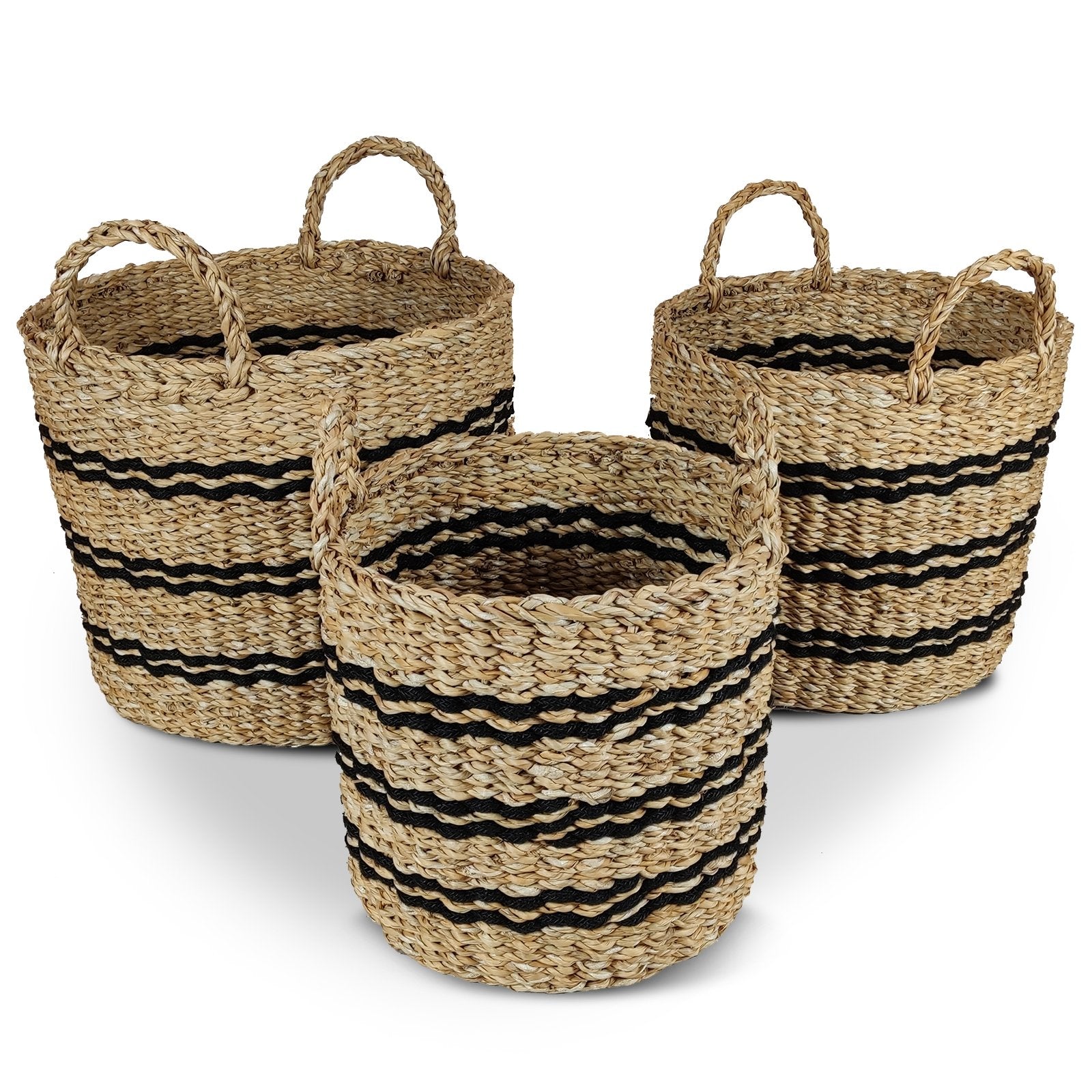 Seagrass Basket Set of 3 Stackable Storage Bins with Handles Woven Round Basket-S, Natural Laundry Baskets   at Gallery Canada