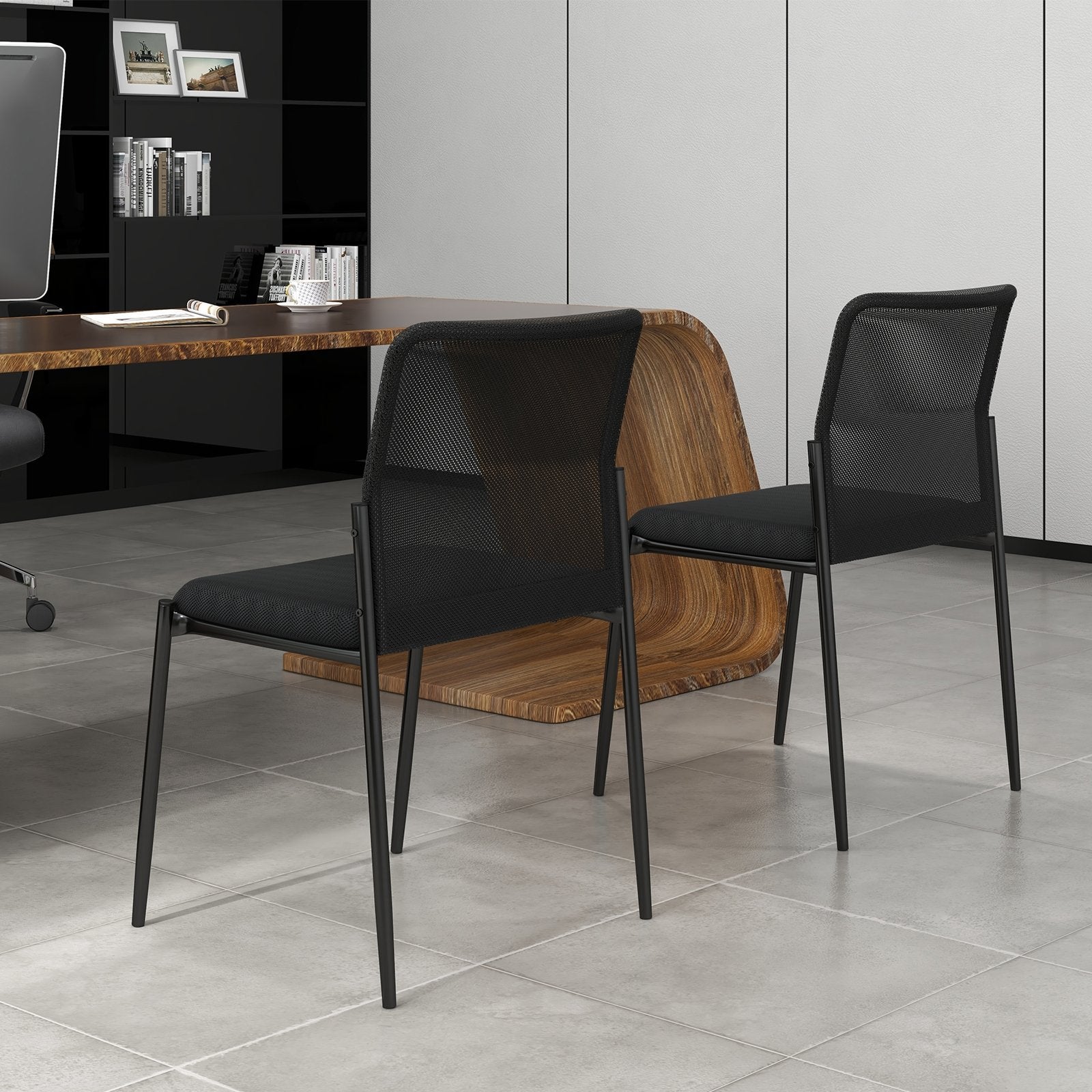 Waiting Room Chair Set of 2 with Ergonomic Mesh Backrest and Padded Seat, Black Conference Chairs   at Gallery Canada