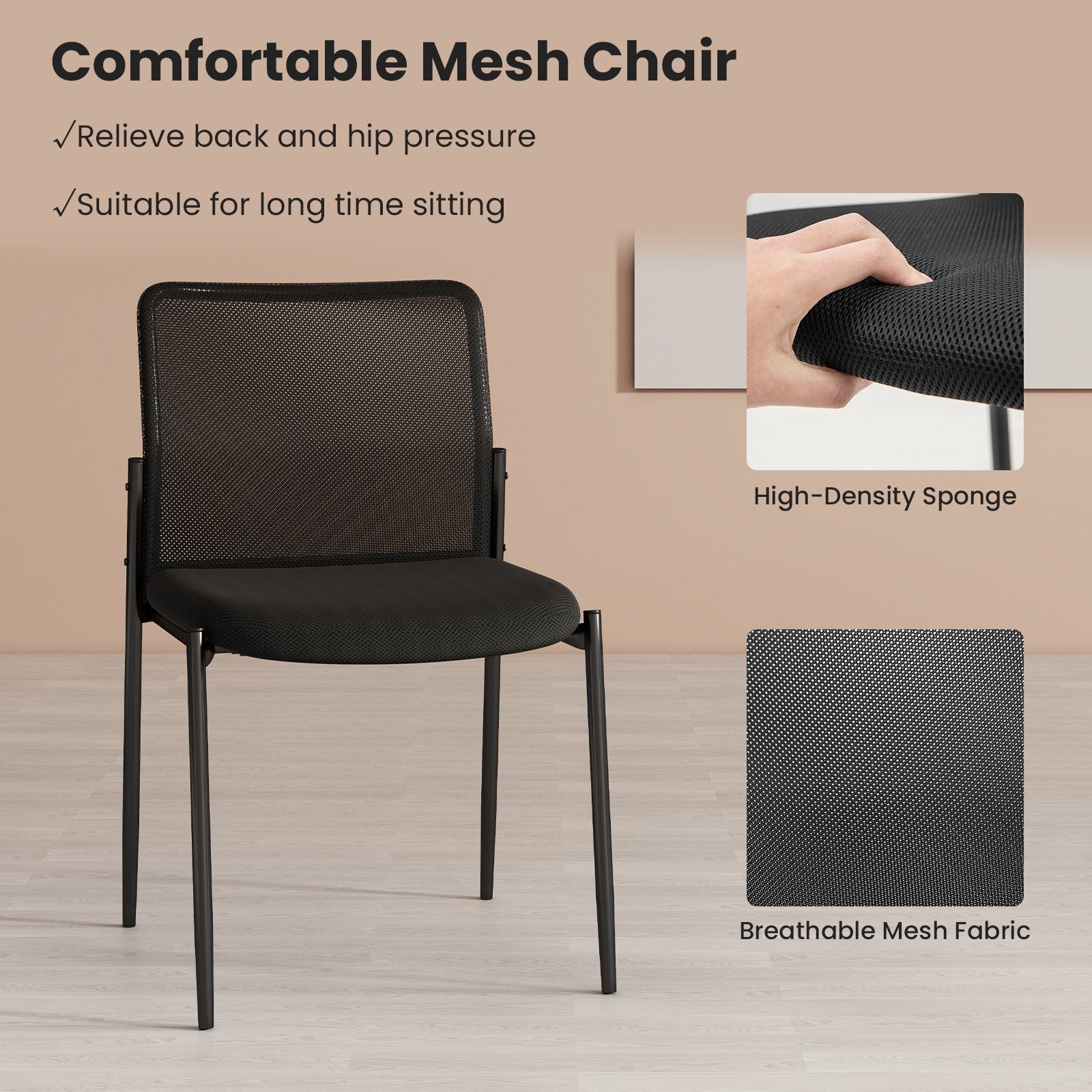 Waiting Room Chair Set of 2 with Ergonomic Mesh Backrest and Padded Seat, Black Conference Chairs   at Gallery Canada