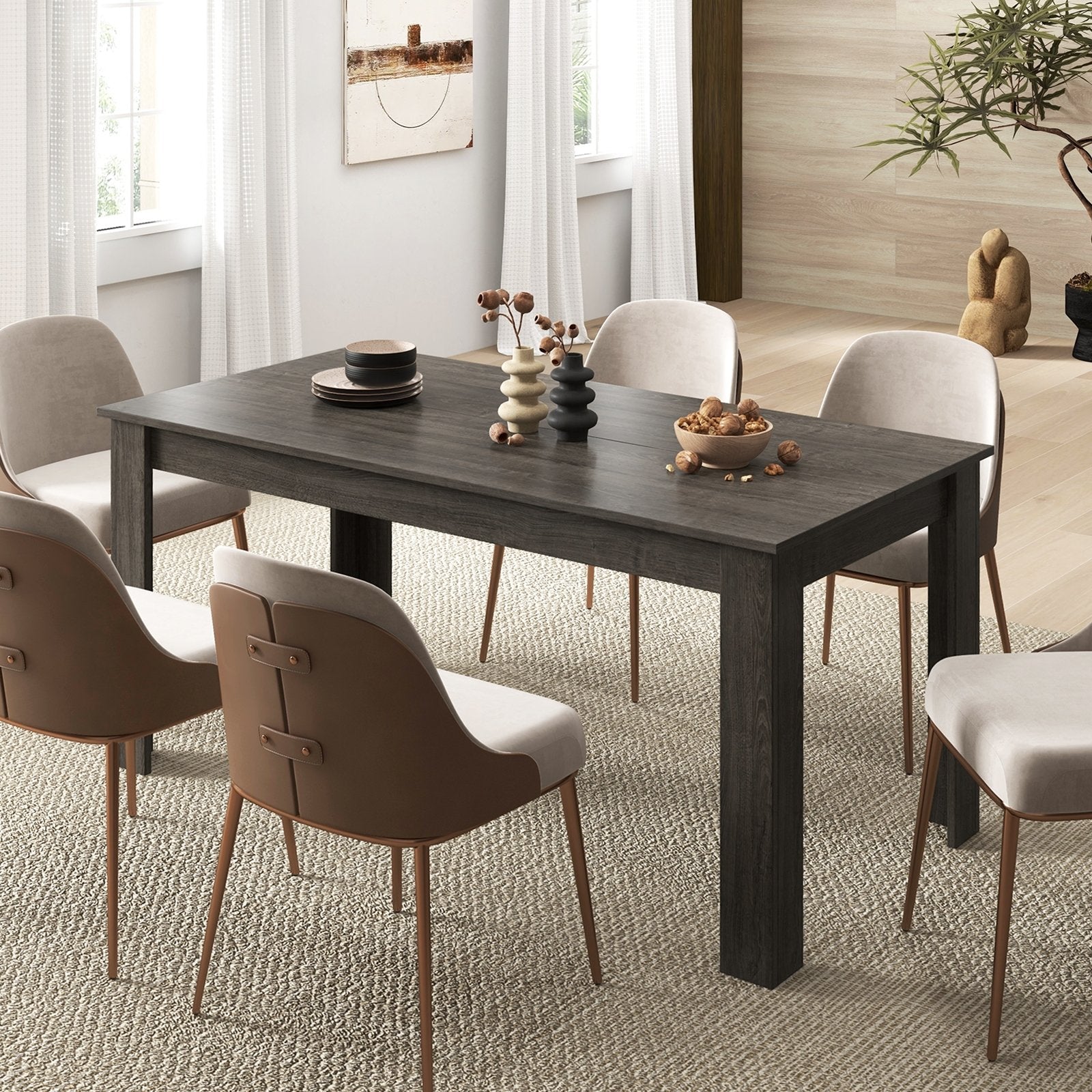 63 Inch Rectangular Modern Dining Kitchen Table, Gray Dining Tables   at Gallery Canada