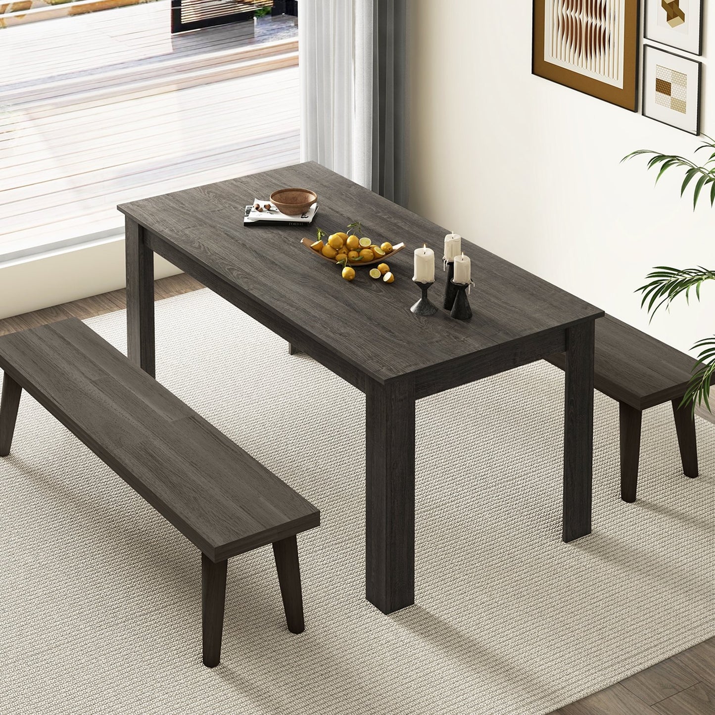 63 Inch Rectangular Modern Dining Kitchen Table, Gray Dining Tables   at Gallery Canada